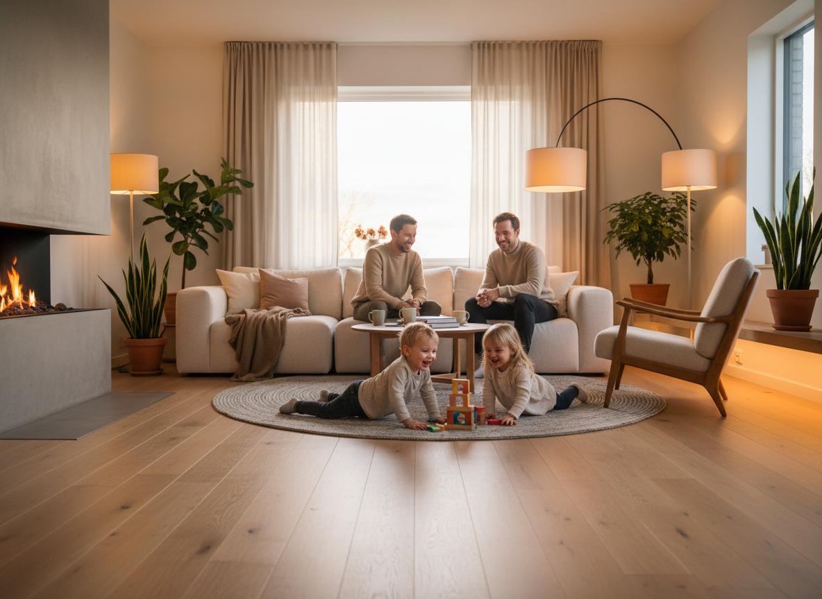 Warme woonkamer met vloerverwarming